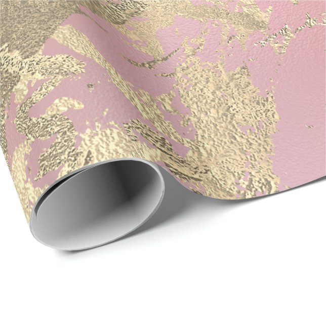 Papier Cadeau Pink Pastel Champaigne Gold Marbre métal Stroke (Coin rond)