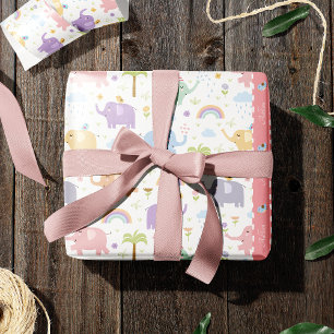 Papier Cadeau Pink Pastel Elephant Motif pour Little Girl Party