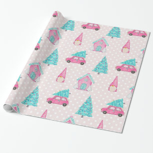 Papier Cadeau Pink Peppermenthe Gnome Arbre de Noël Motif