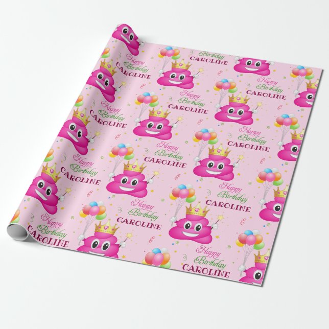 Papier Cadeau Pink Poop Emoji Princesse Anniversaire (Déroulé)