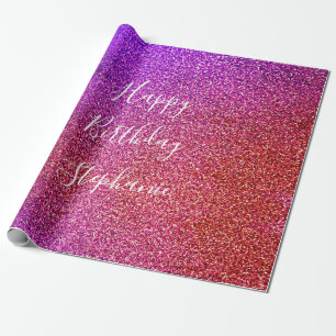 Papier Cadeau Pink Purple Ombre Joyeux Anniversaire Nom personna