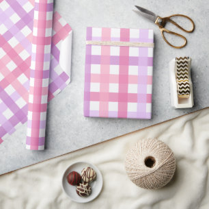 Papier Cadeau Pink Purple Pastel En vichy Motif