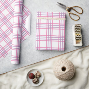 Papier Cadeau Pink Purple Pastel Plaid Motif