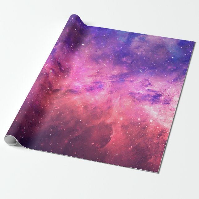 Papier Cadeau Pink Purple Starry Sky Cosmic Galaxy Sky Fire Glow (Déroulé)