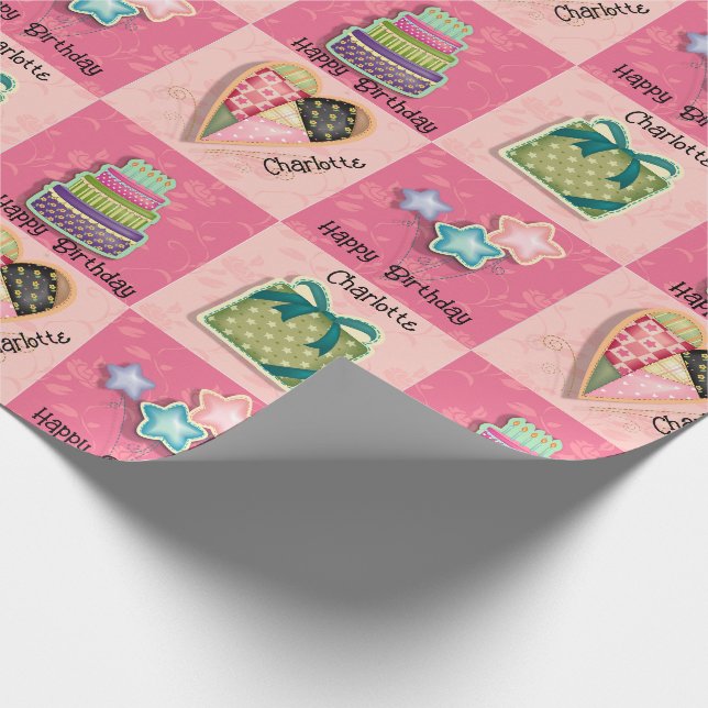 Papier Cadeau Pink Quilt Motif Ajouter Un Nom Anniversaire Pour  (Coin)