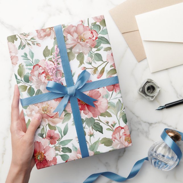 Papier Cadeau Pink Red Floral Birthday (Cadeaux)