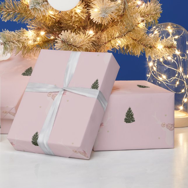 Papier Cadeau Pink Reindeer papier d'emballage de Noël (Vacances)