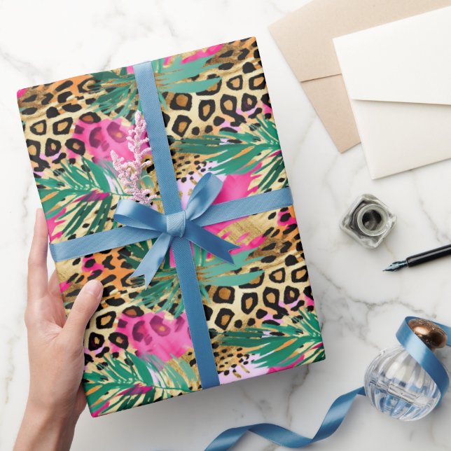 Papier Cadeau Pink Safari Animaux imprimés de fourrure Motif Amu (Cadeaux)