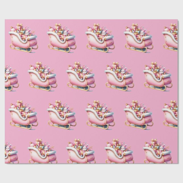 Papier Cadeau Pink Sleigh Christmas Holiday (Plat)