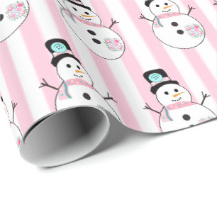 Papier Cadeau Pink Snowman Holiday Cadeau de Noël