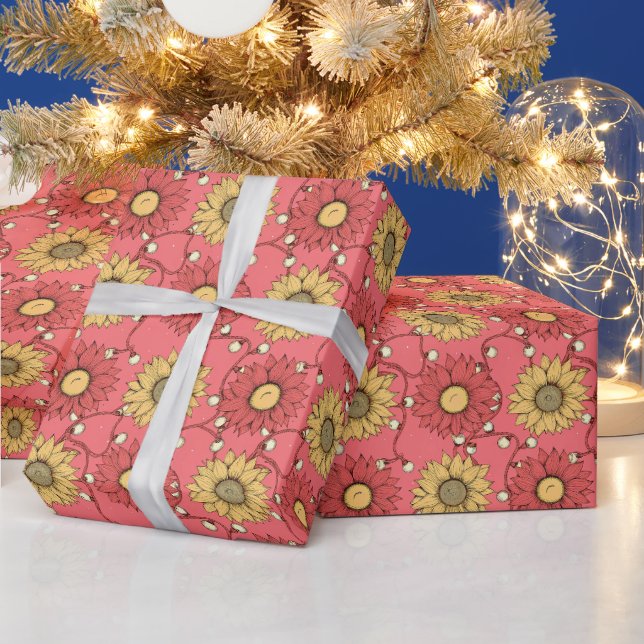 Papier Cadeau Pink Sunflowers Christmas (Vacances)