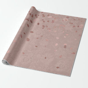 Papier Cadeau Pink Tan Brown brillant or Élégant Feuilles aléato