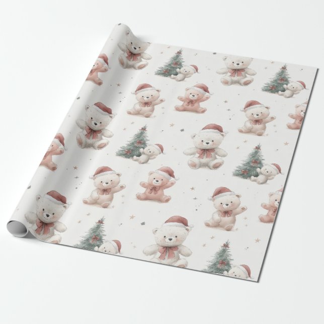 Papier Cadeau Pink Teddy Bear Christmas  (Déroulé)