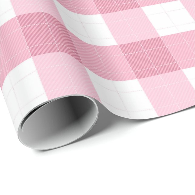 Papier Cadeau Pink & White Classic Gingham Pattern (Coin rond)