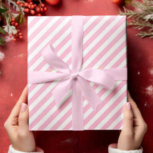 Papier Cadeau Pink White Stripes Gold Texte Anniversaire Noël