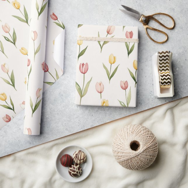Papier Cadeau Pink Yellow Tulip Flowers Easter (Artisanat)