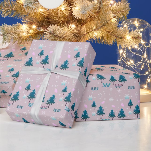 Papier Cadeau Pins Abstraits Étoiles Neige Noël moderne (Vacances)