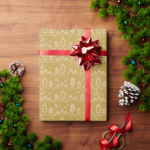 Papier Cadeau Pins de Noël et Montagnes or