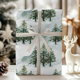 Papier Cadeau Pins d'hiver rustique Forêt À feuillage persistant