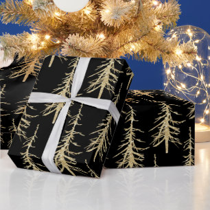 Papier Cadeau Pins D'Or Sparse Sur Noir Élégant