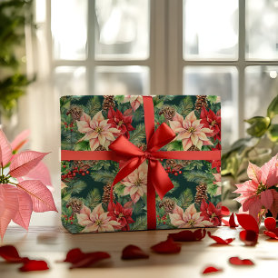 Papier Cadeau Pins Et Pinecones De Poinsettias Noël
