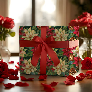 Papier Cadeau Pins Et Pinecones De Poinsettias Noël