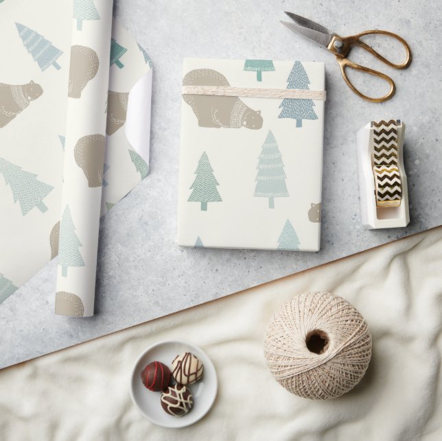 Papier Cadeau Pins mignons et un ours Brown Joyeux vacances (Artisanat)