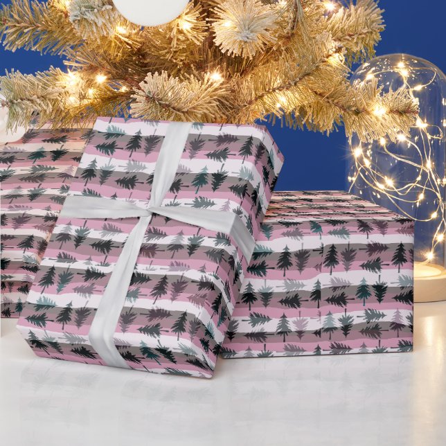 Papier Cadeau Pins Pink Blanc Gris Gris Gris Gris Noël (Vacances)