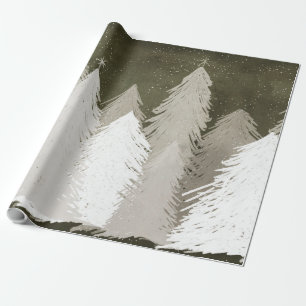 Papier Cadeau Pins recouverts de neige blanche et grise