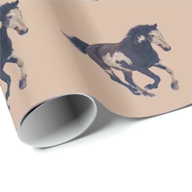Papier Cadeau Pinto American Paint Horse Wild Galloping (Coin rond)