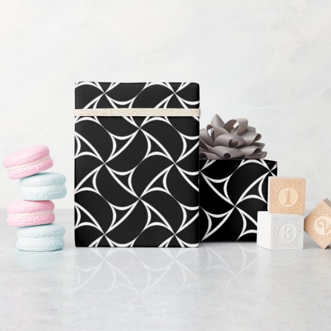 Papier Cadeau Pinwheel Spiral White Abstract Illusions Line Art (Baby Shower)
