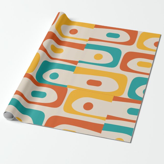 Papier Cadeau Piquet moderne du siècle Abstrait Turquoise Orange (Déroulé)