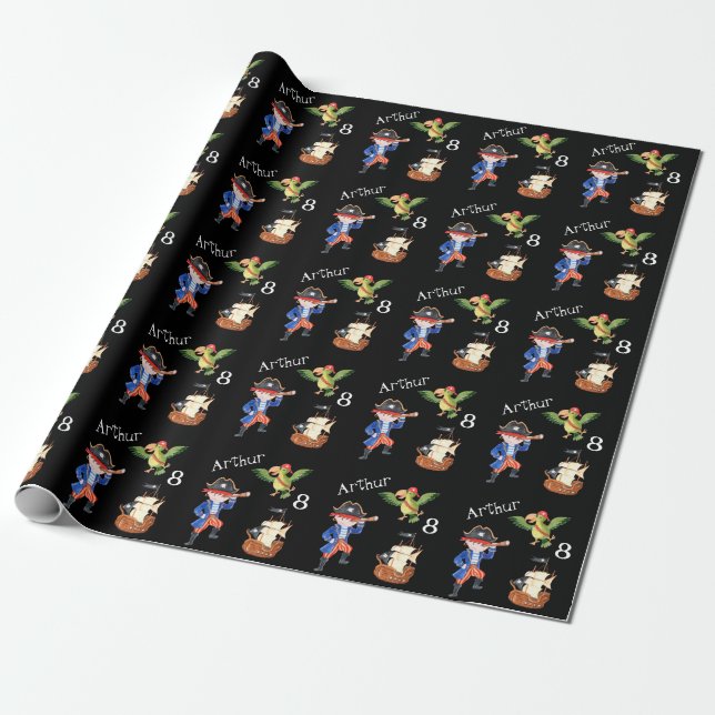 Papier Cadeau Pirate anniversaire thème fête trésor perroquet (Déroulé)