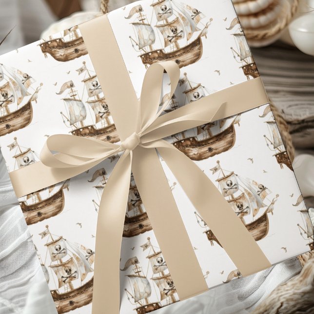 Papier Cadeau Pirate Ship Brown thème nautique Anniversaire (Créateur téléchargé)