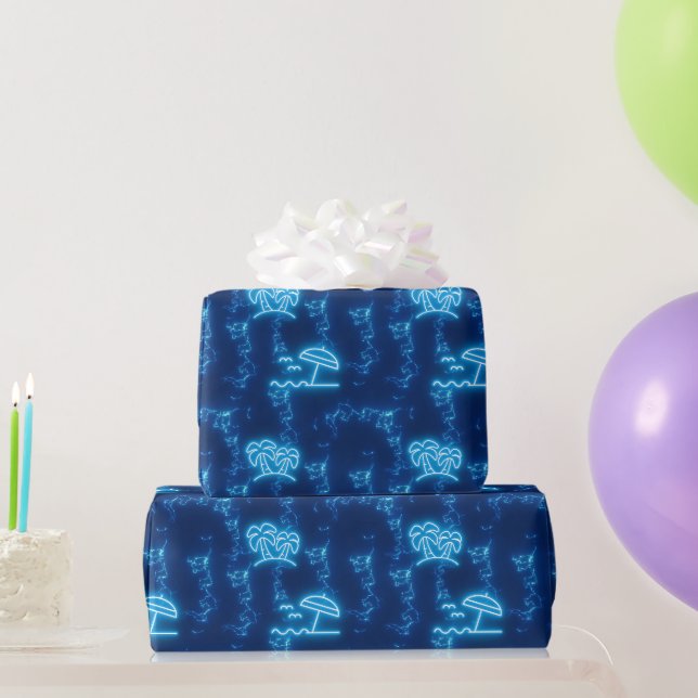 Papier Cadeau Piscine de plage de palmiers d'eau bleu brillant (Cadeaux de fête)