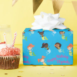 Papier Cadeau Piscine de sirènes Enfants d'anniversaire