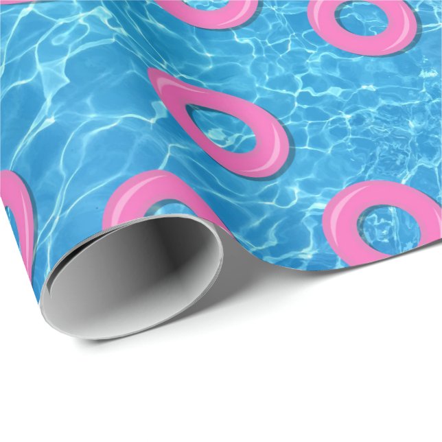 Papier Cadeau Piscine d'été Piscine rose Flottes (Coin rond)