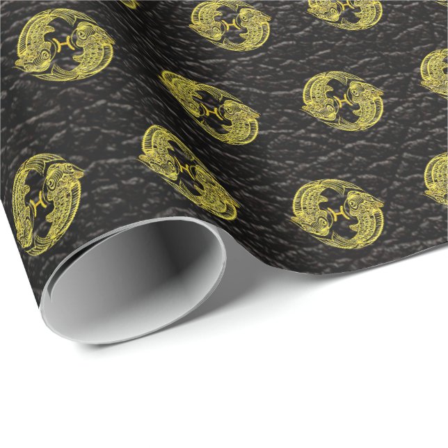 Papier Cadeau Pisques d'or en cuir (Coin rond)