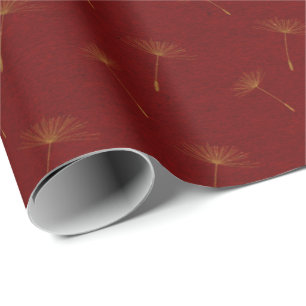 Papier Cadeau Pissenlit d'or Burgund marron cramoisi botanique