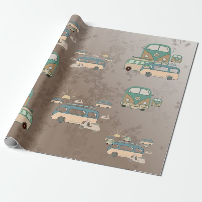 Papier Cadeau piste 70 ans, bus et cyclomoteurs rétro, 60 ans (Déroulé)