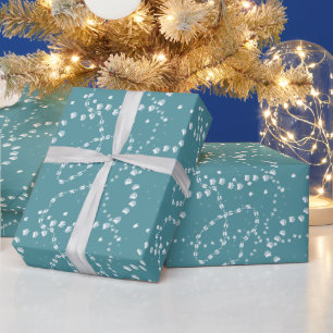 Papier Cadeau Pistes Animales En Blanc Sur Turquoise