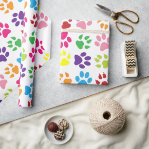 Papier Cadeau Pistes de Chiens, Paniers De Chiots, Traces - Vert
