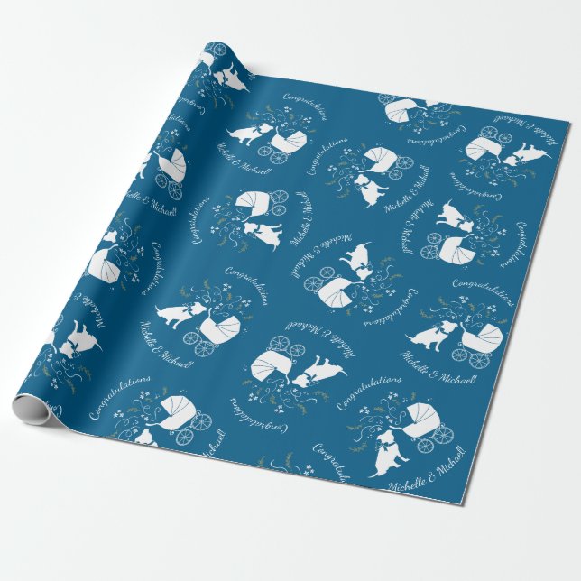 Papier Cadeau Pit Bull Chien Baby shower Blue Boy Pitbull (Déroulé)