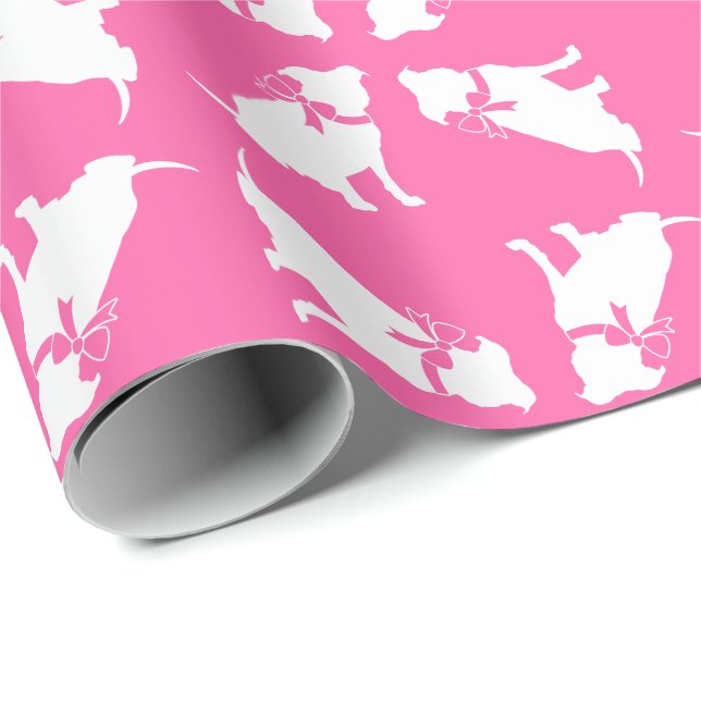 Papier Cadeau Pit Bull Chien Baby shower rose fille Pitbull (Coin rond)