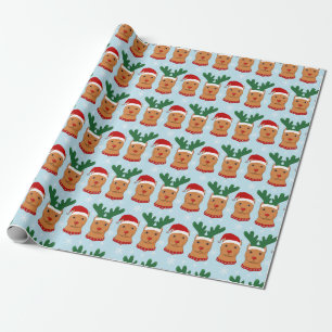 Papier Cadeau *Pit Bull* de pattes et de renne de Père Noël