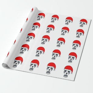 Papier Cadeau Pitbull mignon utilisant le casquette de Père Noël