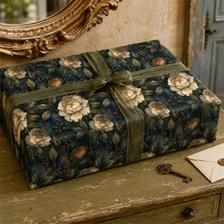 Papier Cadeau Pivoine Florale Botanique Sombre Vintage