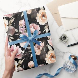 Papier Cadeau Pivoines à l'aquarelle avec lavis pastel