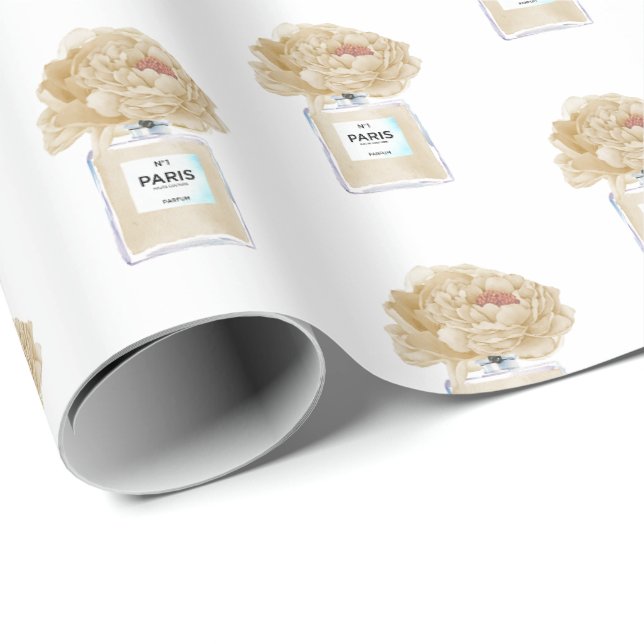 Papier Cadeau Pivoines de Champagne et Fleurs Parfumées Florales (Coin rond)