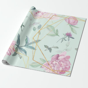 Papier Cadeau Pivoines pastel géométrique floral mariage